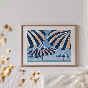 Navy Beach Umbrellas Print: Trendy French Summer Poster, Coastal Room Decor (Digital Download) image 7