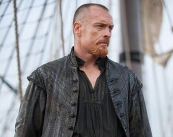 Black Sails Season 3 Pirate Captain Flint Real Leather & Synthetic Leather Mens Trench Coat Halloween Costume Handmade