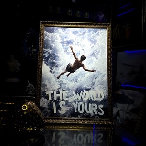 Gold Framed The World Is Yours Graffiti Style Wall Art , Custom Framed Art ,Modern Wall Art , Gallery Wall Art , Urban Framed Luxury Art