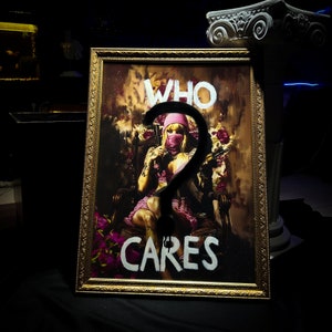 Gold Framed Who Cares Wall Art-Urban Style Luxury Art Piece-Graffiti Style Art Print ,Custom Framed Graffiti Wall Art,Gallery Wall Art