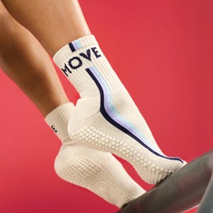 MoveActive Organic Cotton Crew Non Slip Grip Socks Pilates, Yoga, Barre, Ballet, Dance Barefoot Workout, Hospital Socks, Move, Milk
