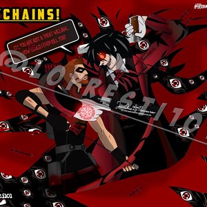 Alucard VS Red Arrow Custom Clear Acrylic Keychains 2” (50.8mm) Young Justice Hellsing Ultimate Fan Art Fight scene