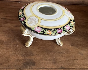 Antique Nippon Vanity Hair Receiver Painted Porcelain Morimura Bros Japan