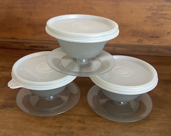 Vintage Tupperware Parfait Dessert Cups With Lids Lot Of 3 Smokey Gray 754-30
