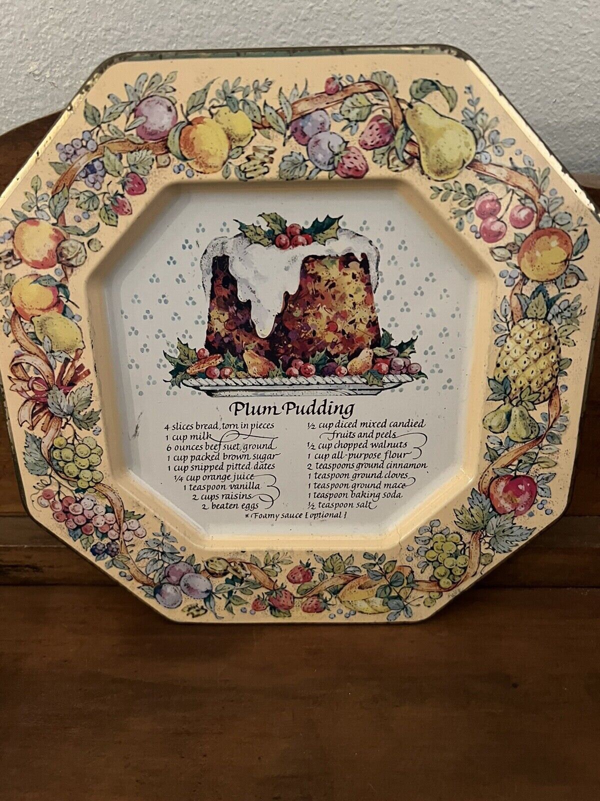 Vintage 1982 Avon Tin Plate Recipe Banana Pudding Wall Decor