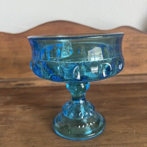 Vintage Indiana Glass Blue Kings Crown Compote