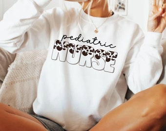 Pediatric Nurse Sweatshirt Mother Baby Nurse Cow Lover Gift Oncology Nurse Sweat Shirt  RN PEDS Nursing Sweater Nurse Graduation Gift