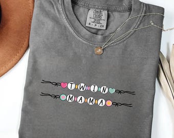 Twin Mama friendship Bracelet Tee, Coquette Mom Tee, Mom of Twins Shirt, Twin Mom T-Shirt Trendy Mama Shirt, Cute Mom Shirt, Twin Mom Shirt