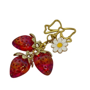 Triple Strawberry Key Chain, Strawberry Purse charms, Tumbler Charms, Tumbler Accessories, Straw Charm, Fruit