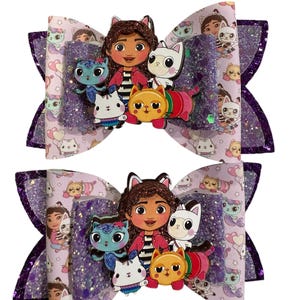 Lazo para el cabello de Gabby, Niña y su gato Lazo para el cabello, Regalos lindos para niñas, Regalos para rellenar calcetines navideños, Casa de muñecas, Lindos lazos para el cabello