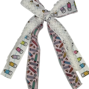 Back to School Bow, Pencil Bow, Girls Ribbon School Bow, Messy Bow, School Bows, Cute Girls Bow