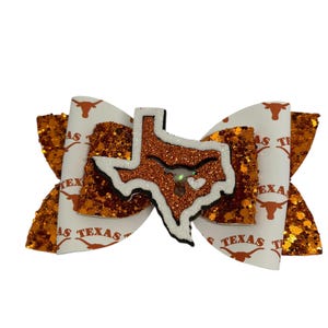 Ladies UT Austin bow, Girls UT Bow; Texas Longhorns bow , back to school, College Football Fan Bow, UT bow; ut austin bow; Longhorn Bow; image 6