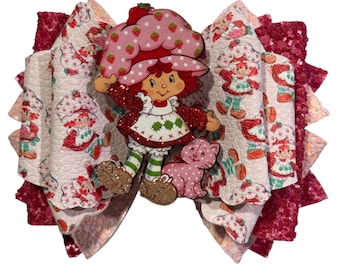Strawberry Shortcake Coquette Tumbler Straw Bow, Straw bow, Tumbler Bows, Tumbler Straw bows, Red and Pink Strawberry Bow, Character Bows