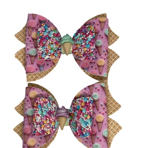 Girls 4 inch Ice Cream Cone Pigtails, Cute Girls Bows, Cute gift for girls, 3D Ice Cream bows, Ice Cream Pigtails, Ice Cream Cone bows