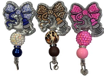 Ultrasound Coquette Bow with probe Retractable Badge Reel - Medical ID Holder - Ultrasound Lanyard - Sonographer ID Holder with transducer