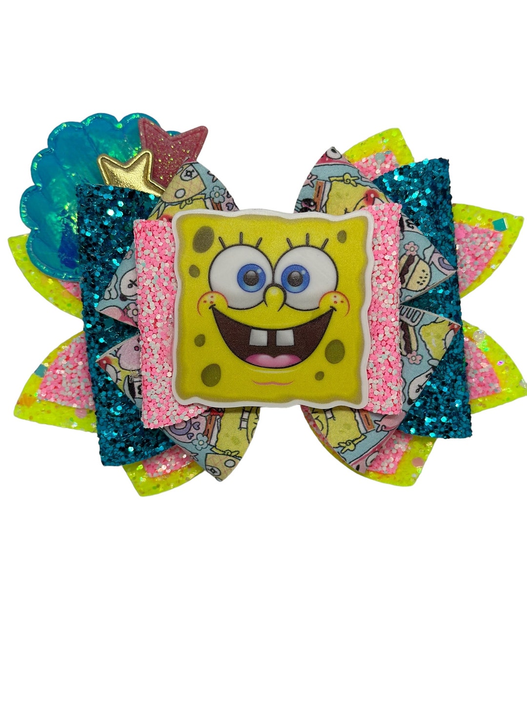 Sponge Bob Bow, 5 Inch Faux Leather Bow With Resin Center, Little Girls ...