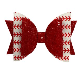 Girls 5 inch glitter Baseball bow, Baseball stitch Bow, Red Glitter Baseball Bow, Sports Bow, Team Sports Bow, Baseball fan bow