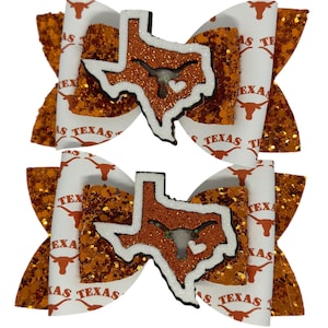 Ladies UT Austin bow, Girls UT Bow; Texas Longhorns bow , back to school, College Football Fan Bow, UT bow; ut austin bow; Longhorn Bow; 4 inch pigtails