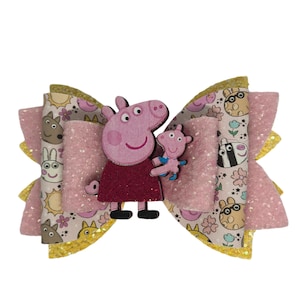 Girls Pig Bows, Pink Pig Pigtails Bows, British Pig Bows, Cute girls Bows, Birthday Bows