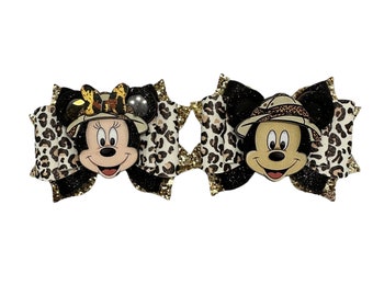 Lazos de safari de Minnie y Mickey para niñas, lazos de coleta de Mickey y Minnie, lazo de safari de Minnie, lazo de safari de Mickey, lazos de cumpleaños de safari, lazos de Disney