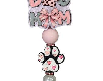 Dog Mom Badge Reel, Pet Badge Holder, Puppy ID Holder, Dog Lover Retractable Badge Reel