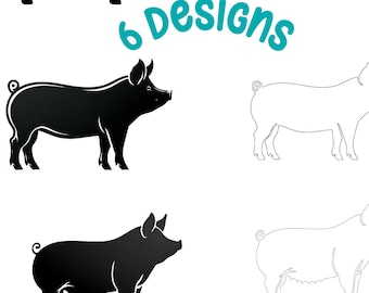 Show Pig Bundle SVG | Show Pig Digital Download | Pig Outline & Pig Silhouette | Livestock download | Livestock Show Decal | 4-H | FFA Show