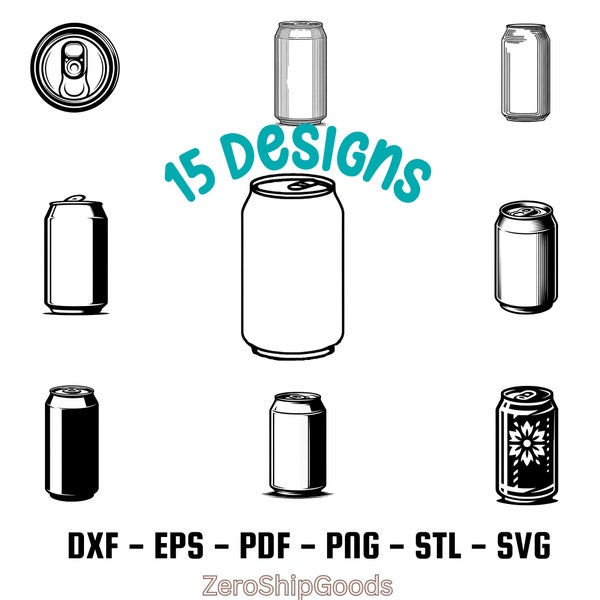 Aluminum Beer Can Svg, Soda Can Svg, Pop Can Svg, Blank Template Clipart Set / Outline & Stamp Drawing Graphic / Beer Drink / PNG, SVG, DXF