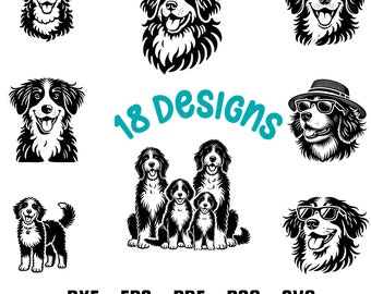 Bernedoodle dog svg bundle files for Cricut, shirt Design, cute Face clipart, Head vector cut, download PNG DXF, printable doodle breed, hat