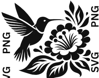 HUMMINGBIRD SVG, Hummingbird Vector, Hummingbird Svg - Cricut, Silhouette | Vector Hummingbird Cut File,Humming Bird Svg, Flower svg, Vector