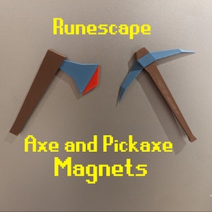 Runescape Axe Pickaxe Magnets - Set of 2 - Gaming Magnets OSRS RS game room decor gift for men gamer fancy gift idea decoration gift for him