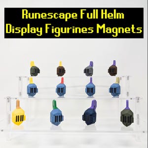 Casco completo de Runescape OSRS (imán o expositor) - Casco completo de runas de dragón de Runescape, regalo de juego elegante para hombres, idea de regalo para gamer, juego de 3 rupias