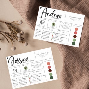 Bridesmaid info card, downloadable bridesmaid info card, Canva downloadable template, customize to your wedding party and color scheme