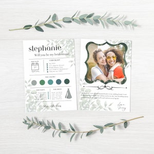 Bridesmaid info card, downloadable bridesmaid info card, Canva downloadable template, customize to your wedding party and color scheme