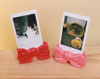 Bow Photo Holder Ceramic, Cute Pink Photo Frame, Kiki Delivery Service Merch, Kiki Jiji Cat, Coquette Room Decor, Photo Frame for Gift