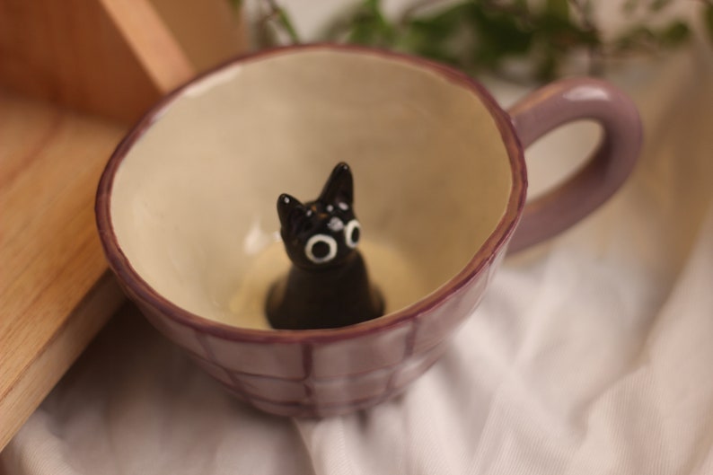 Jiji Ceramic Mug Studio Ghibli Gifts, Pottery Cat Mug, Kikis Delivery Service Merch, Handmade Gift, Cute Coffee Mug, Cute Gift, Mug Set image 1