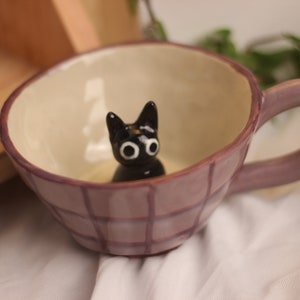 Jiji Ceramic Mug Studio Ghibli Gifts, Pottery Cat Mug, Kikis Delivery Service Merch, Handmade Gift, Cute Coffee Mug, Cute Gift, Mug Set image 3