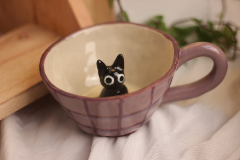 Jiji Ceramic Mug Studio Ghibli Gifts, Pottery Cat Mug, Kikis Delivery Service Merch, Handmade Gift, Cute Coffee Mug, Cute Gift, Mug Set image 3