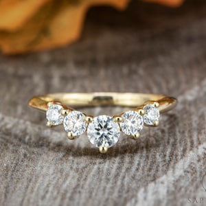 Curved Moissanite Wedding Band, Large Diamond Tiara Wedding Band, Diamond Matching Band, Sterling Silver Stacking Band, Contour Promise Band