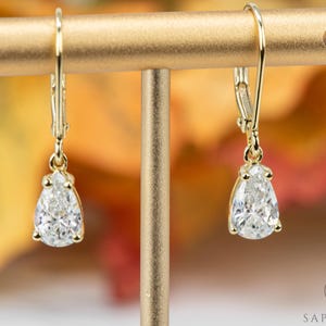 2.0 Ct Pear Cut Simulated Diamond or Moissanite Drop Earrings, Tear Drop Leaverback Dangle Earrings, Elegant Bridal Jewelry Gift for Her