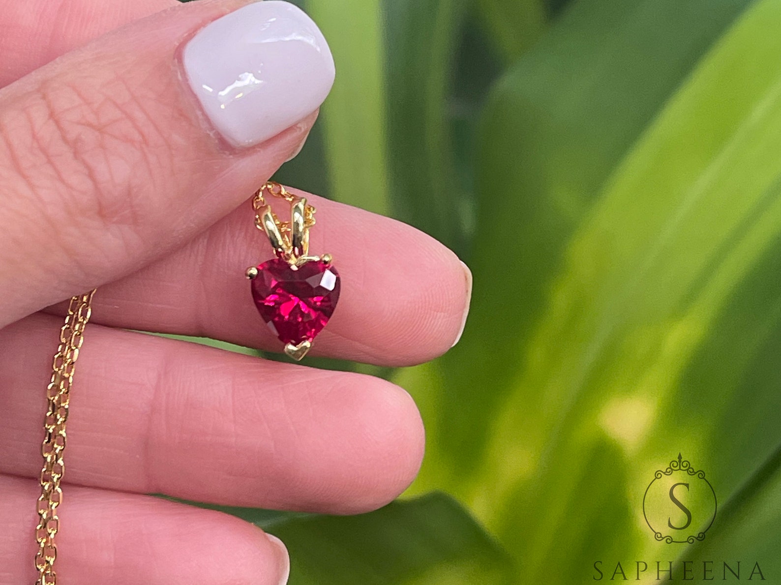 Heart Shaped Ruby Pendant, Simulated Ruby Necklace, 16-18 Inch Cable ...