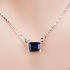 3 Ct Blue Sapphire Pendant Necklace, Emerald Cut Sapphire Necklace, Solid Sterling Silver Birthstone Jewelry, Minimalist Gift for Her