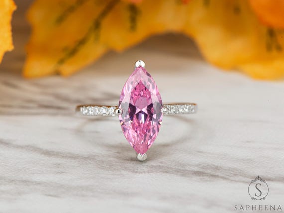 2.5 Ct Pink Diamond Marquise Cut Wedding Ring, Marquise Solitaire Engagement Ring, Sterling Silver Ring, Anniversary Gift for Her