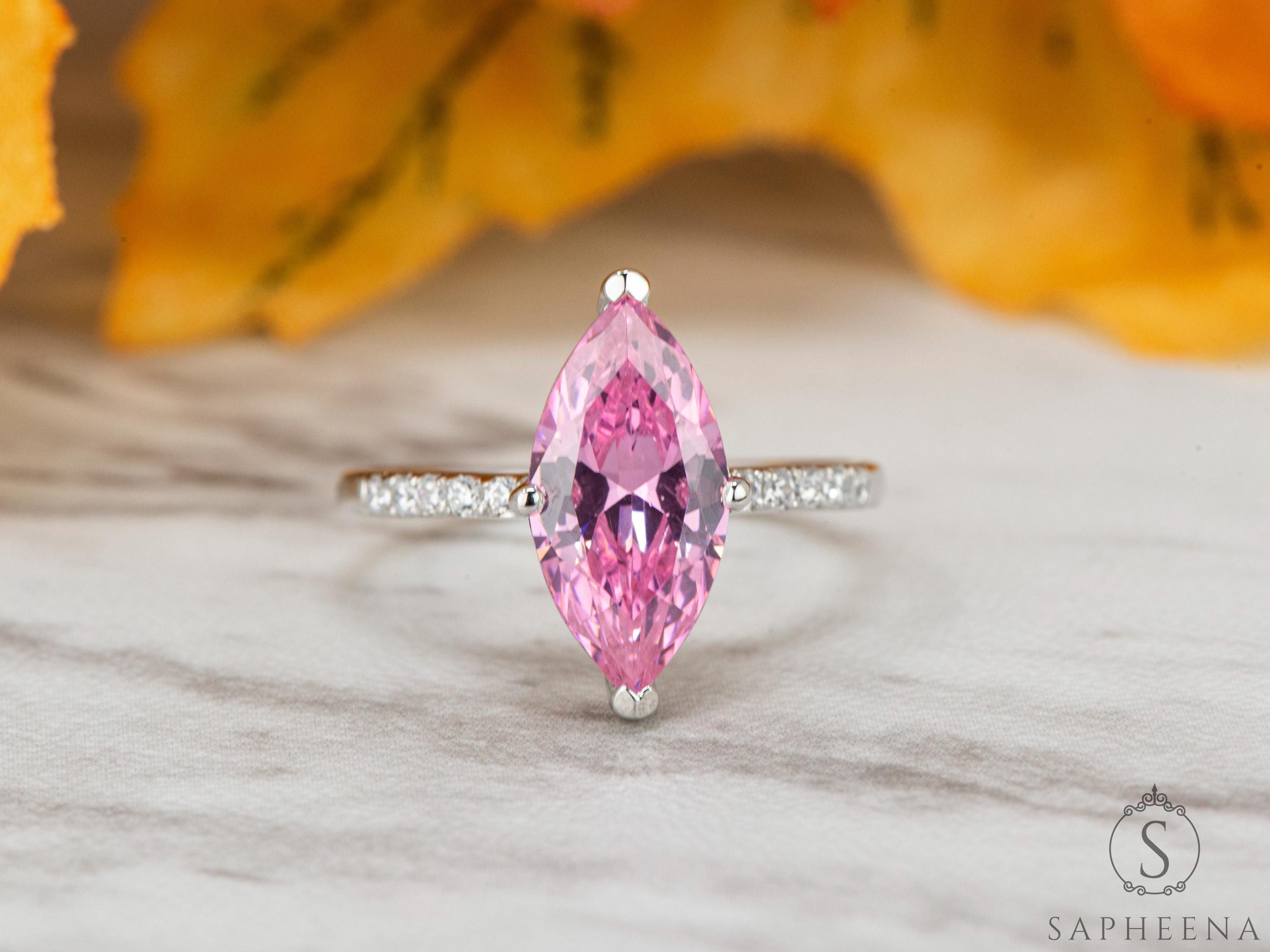 Ct Pink Diamond Marquise Cut Wedding Ring, Marquise Solitaire