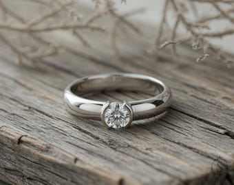 Bezel Set Solitaire Engagement Ring, Round Cut Diamond Wedding Ring, 4mm Bridal Ring, Sterling Silver Anniversary ring, Gift For Her