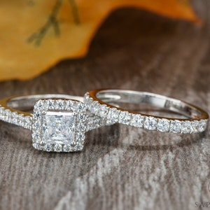 925 Sterling Silver Cubic Zirconia 2 Piece Wedding Set Ring | Walmart