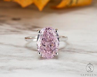 6.0 Ct Pink Diamond Oval Cut Hidden halo Wedding Ring, Oval Solitaire Engagement Ring, Sterling Silver Ring, Anniversary Gift for Her