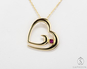 Ruby Heart Pendant in Gold | Sterling Silver Birthstone Necklace | Mother & Child Gift