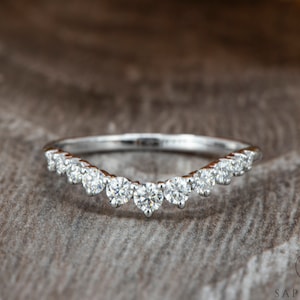 Curved Diamond Wedding Band, Diamond Tiara Wedding Band, Diamond Matching Band, Silver Stacking Band, Contour Promise Band, Chevron Band