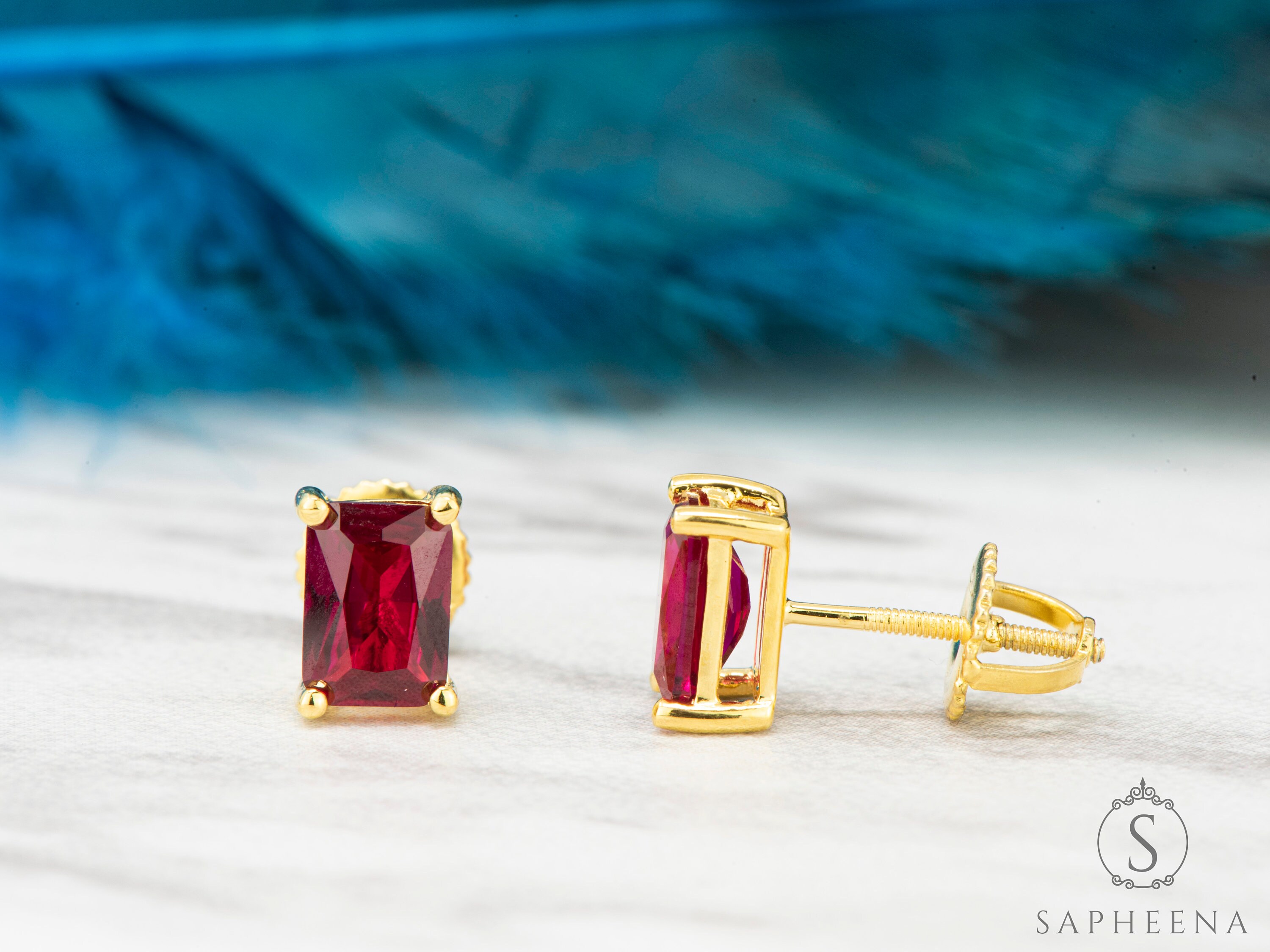 2.0 Carat Radiant Cut Red Ruby Stud Earrings, Lab Grown Ruby Studs ...