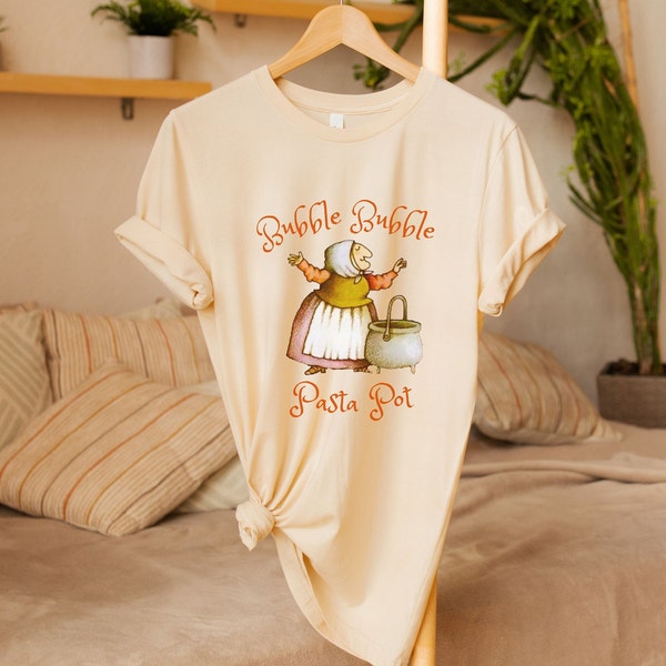 Maglietta Strega Nona, Camicia Bubble Bubble Pasta Pot, T-shirt folcloristica italiana, Maglietta strega, Camicia libro per bambini, Maglietta Nostalgia libro per bambini